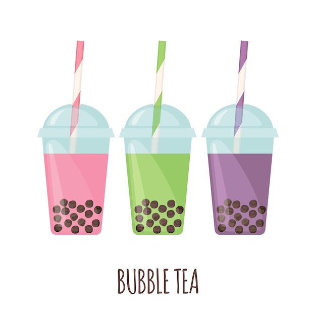 Set of Bubble milk tea icons in flat style isolated on white