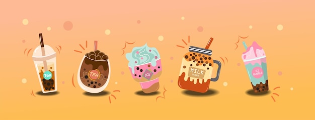 Set of Bubble Tea Vector Illustration