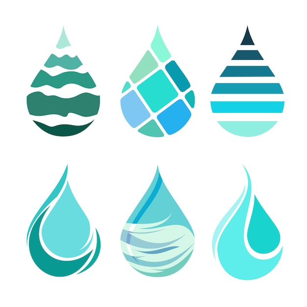 Set of bue colored different water drop icons  creative aqua logo