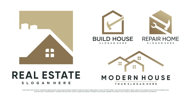 Set of build house logo design for construction with hammer and creative element Premium Vector