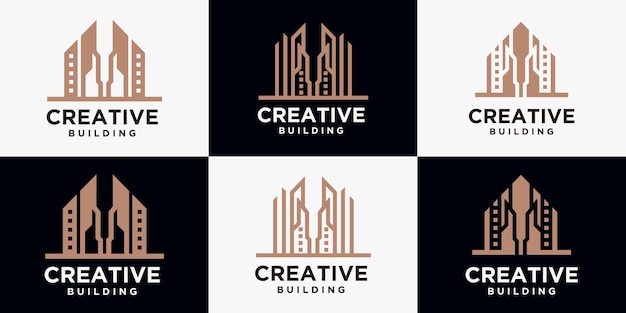 set building construction logo, building logo geometric lines icon design real estate logo template