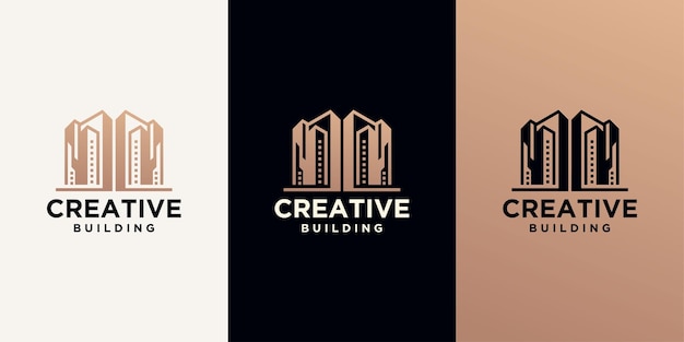 set building construction logo, building logo geometric lines icon design real estate logo template