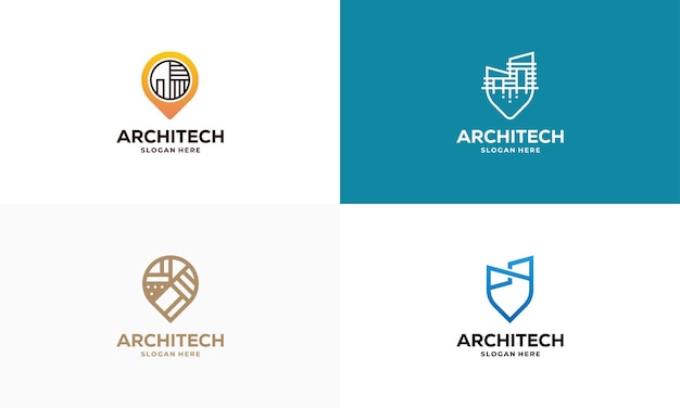 Set of Building House Point Logo designs concept vector, Construction Logo template symbol icon, Real Estate logo symbol