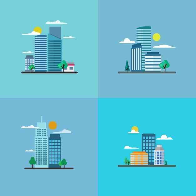 set of building illustration flat design