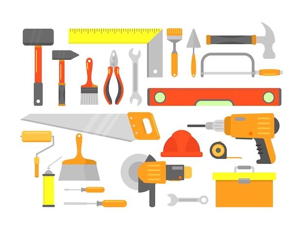 set of building tools for building isolated in flat cartoon style.