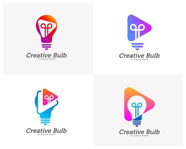 Set of Bulb Creative with Play icon logo concepts abstract colorful icons elements and symbols template Vector