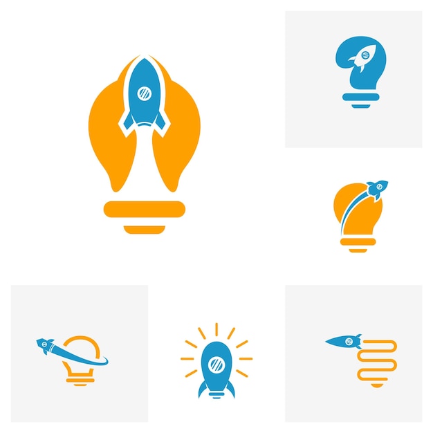 Set of Bulb Rocket logo icon vector template Creative design Symbol