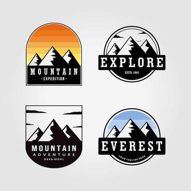 Set Bundle Adventure Mountain Outdoor Logo Vector Illustration Design Vintage Icon