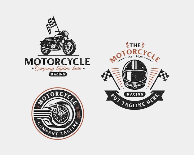 Set bundle classic racing competition motorcycle logo design for business company