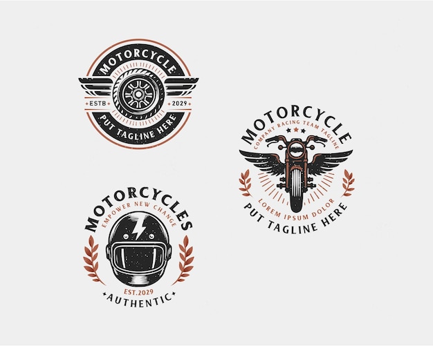 Set bundle classic racing competition motorcycle logo design for business company