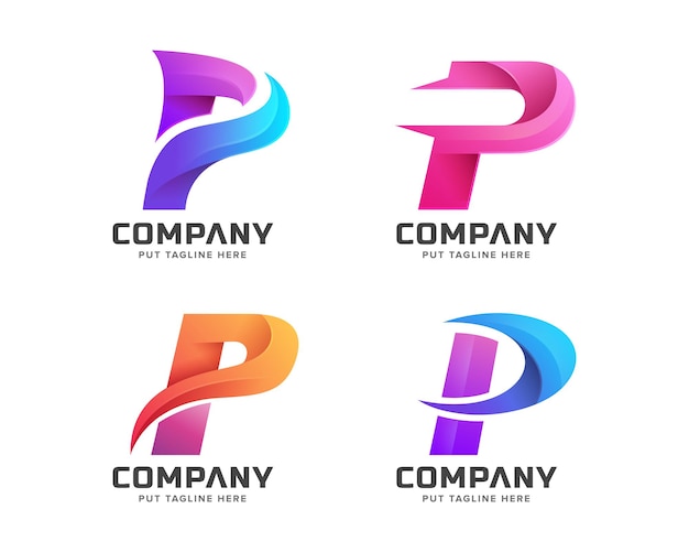 Set of Bundle Colorful letter initial P logo collection