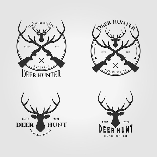 Vector set bundle deer hunter logo vector illustration design vintage ico