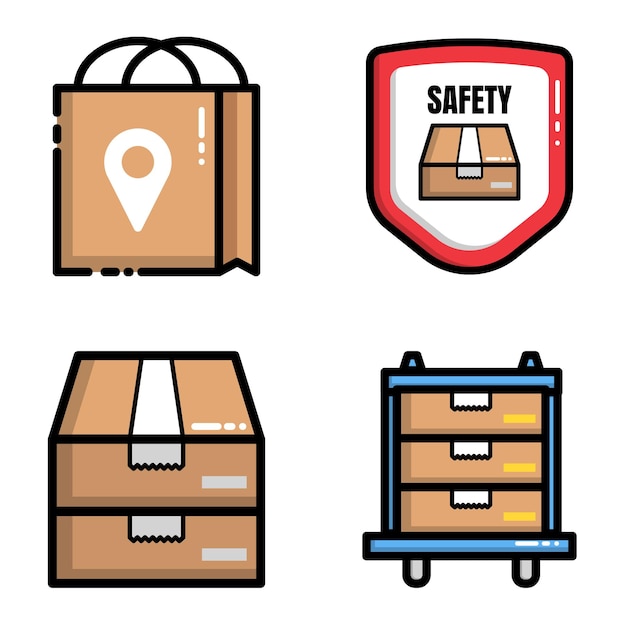 set bundle delivery shop icon with line art illustration