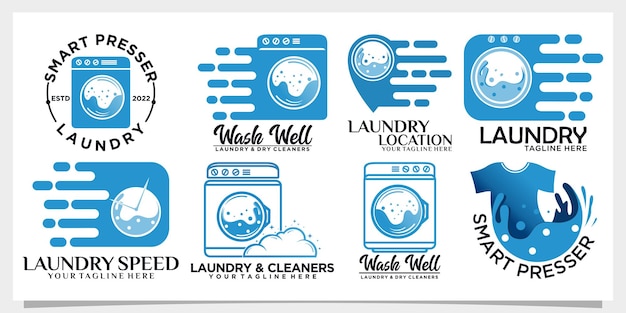 Set bundle laundry logo design with creative concept Premium Vector