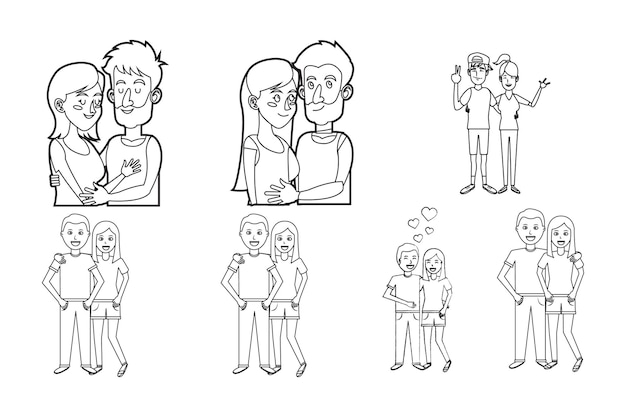 Set Bundle Line Art Drawing Simple Love Couple