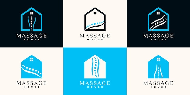 Set bundle of massage house logo design with line art and negative space concept Premium Vector