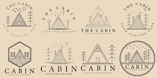 Set bundle Minimal line art cabin icon creative design