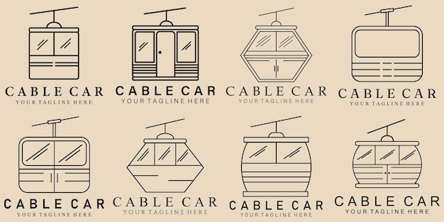 Set bundle Minimal line art cable car icon creative design