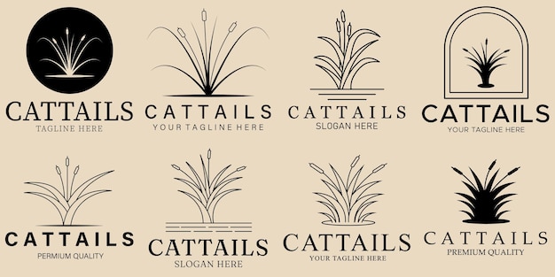 Set bundle Minimal line art cattail icon creative design