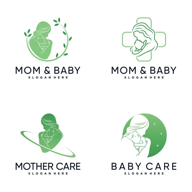 Vector set bundle of mom and baby logo design inspiration with creative concept premium vector