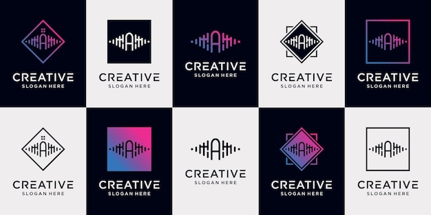 Set bundle music logo design collection initial letter a with unique concept Premium Vector