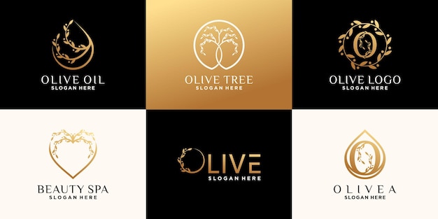 Set bundle of olive logo design template with creative unique concept Premium Vector