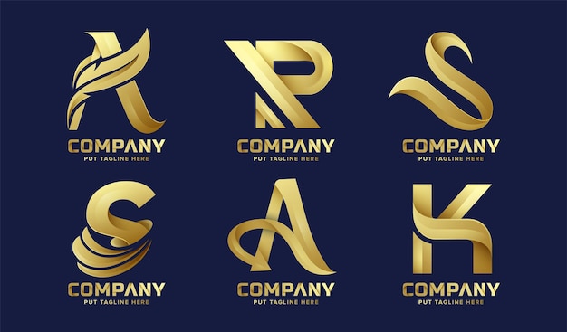 Vector set of bundle premium gold letter initial logo collection for business company