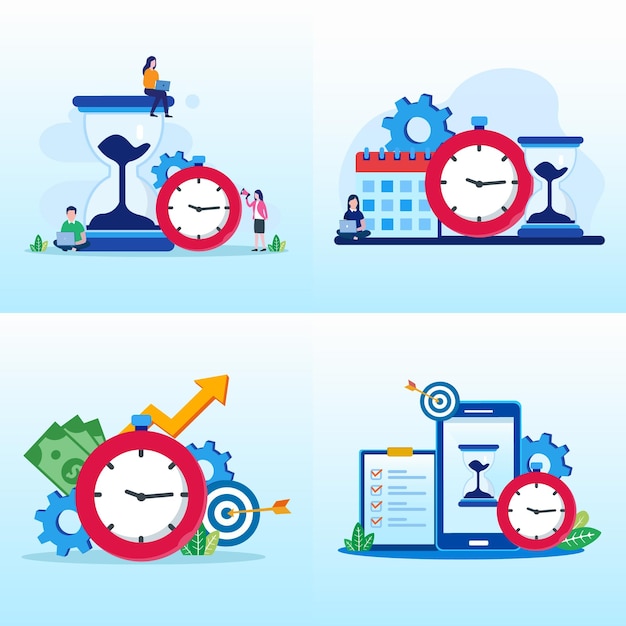 Set bundle Time management concept, Flat vector template Style Suitable for Web Landing Page,