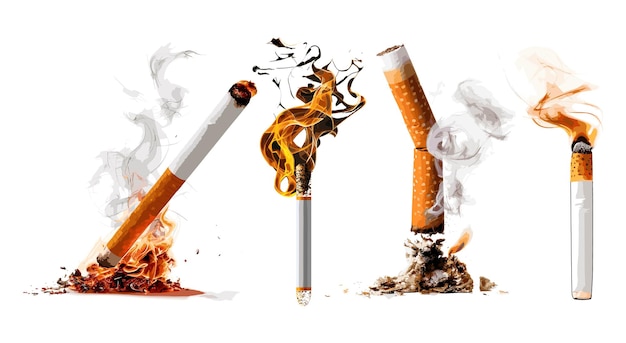 Set of burning cigarette vector illustration