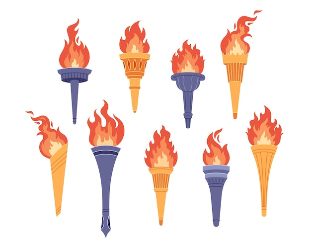 Set of burning torches Symbol of competition victory champion