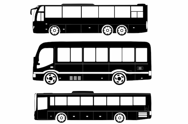 set of bus silhouettes logos icons on white background