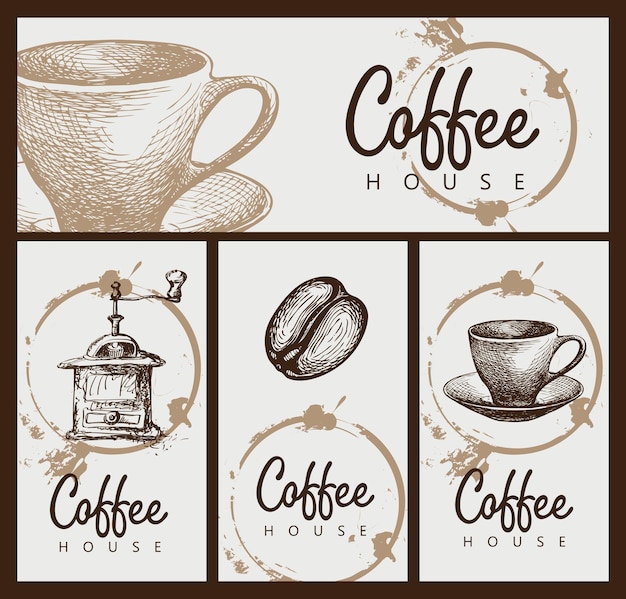 set of business cards on the theme of coffee