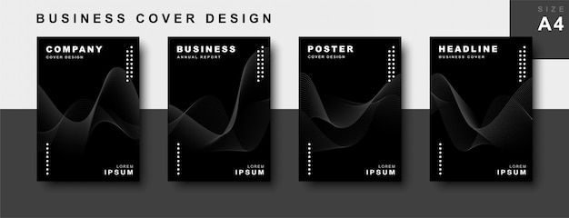 Set of business cover design with wavy lines