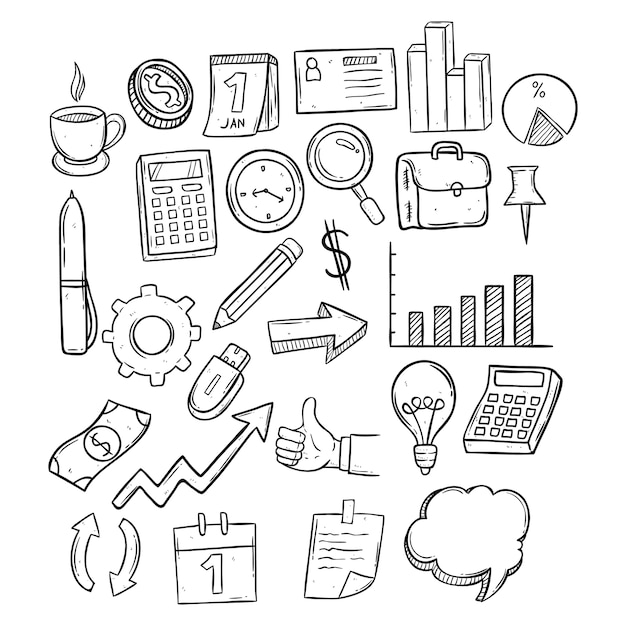 set of business elements using hand drawing or doodle art