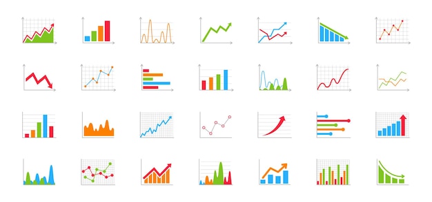 Set of business graph and charts icons Business data charts