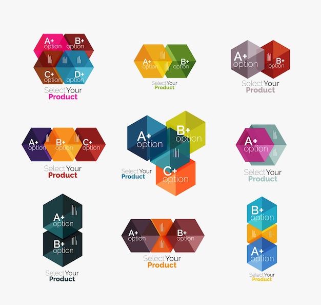 Set of business hexagon layouts with text and options Design elements of web design navigation layout infographics or corporate presentation