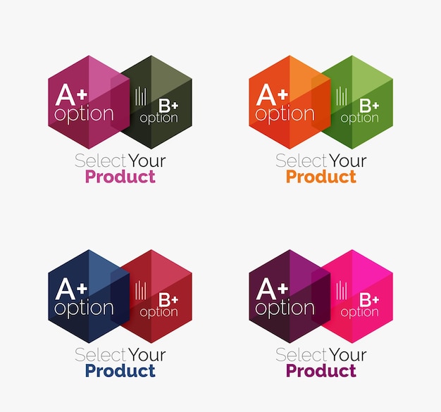 Set of business hexagon layouts with text and options