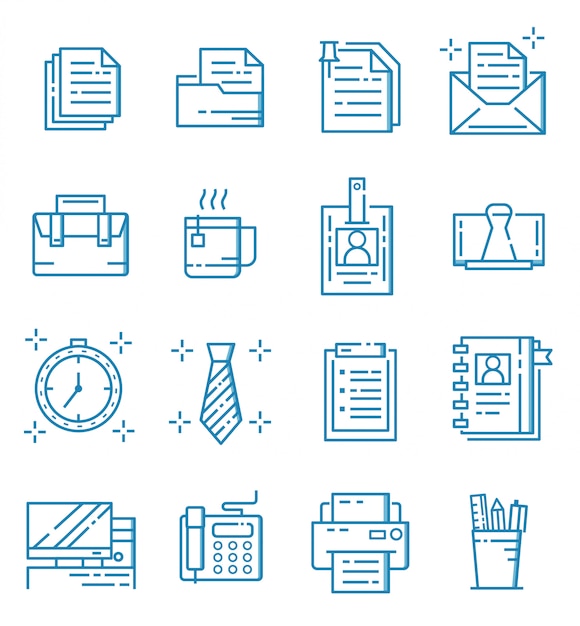 Set of business and office icons with outline style