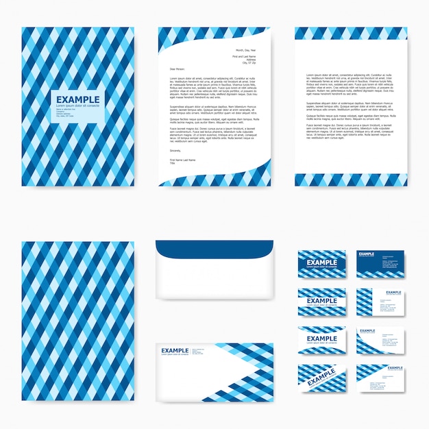 Set of business paper template with abstract blue tartan