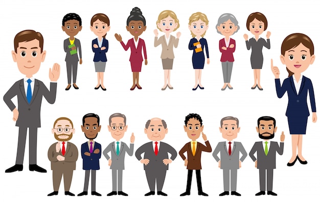 Set of business people, office workers in different poses.