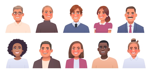 Set of business people portraits Collection of avatars of men and women of different nationalities