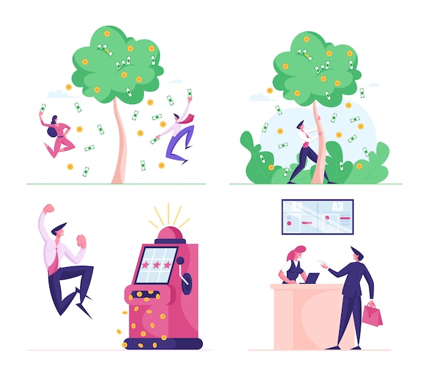 Set of Business People in Various Scenes Illustration