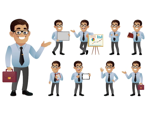 Set of business people with different poses