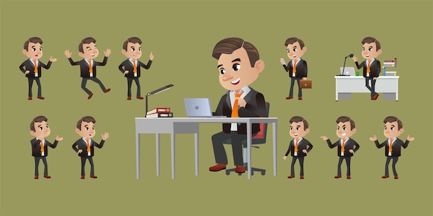 Set of business people with different poses