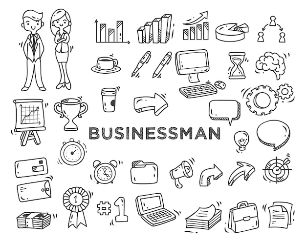 Vector set of business theme doodles isolated on white background