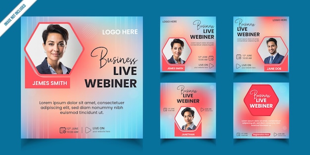 Vector set of business webinar conference social media post template