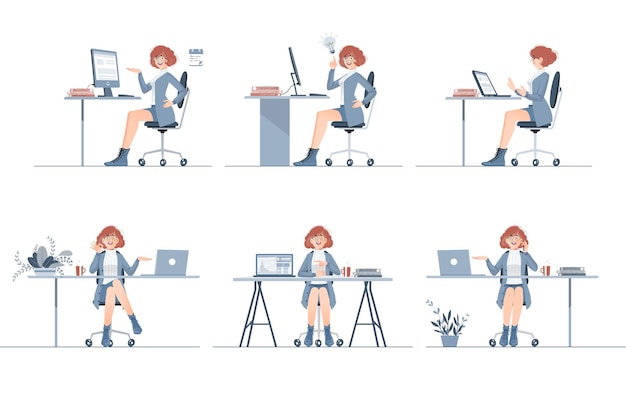 Set of business woman character design