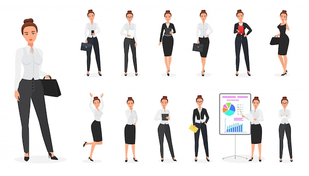 Set of business woman character. Office female.