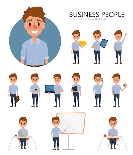 Set of Businessman character design cartoon vector in job