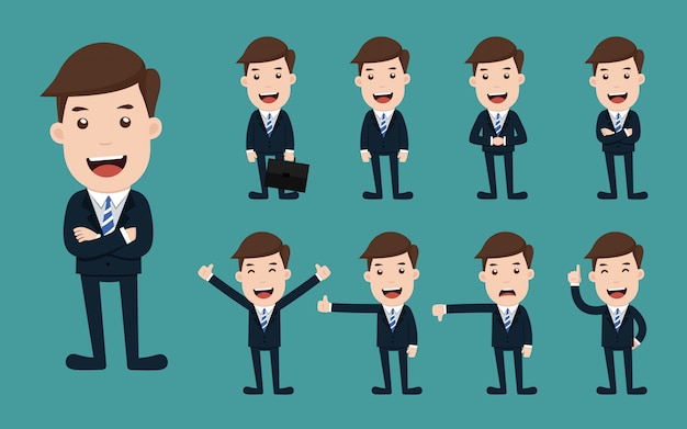 Set of businessman character different poses.